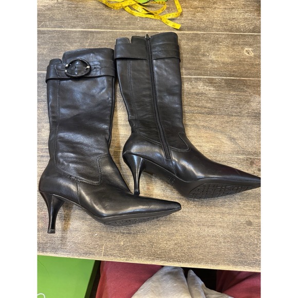 Circa Joan & David Black leather Kitten heeled boots Simba Witchy Pointed Toe - Picture 9 of 11